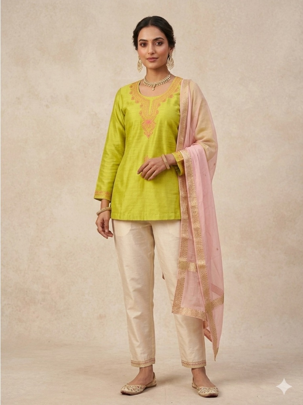 NWT Rare Heritage MKVIA | 100% Pure Silk Khadi Hand-Embroidered Tunic  | XL